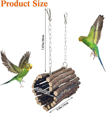BNOSDM Wooden Bird Tunnel Parrot Swing Toys Natural Hanging Nest and 2 Pack Bird Perch Platform Stainless Steel Parrot Perches for Parakeets, Budgies, Conures, Cockatiels, Lovebirds