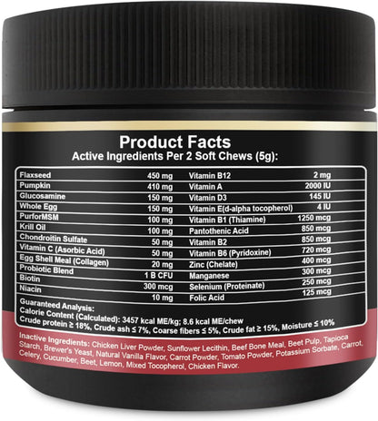 Noble Beast Dog Multivitamin Supplements, Soft Chews with Probiotics, Glucosamine Chondroitin Joint Support, Digestive Enzymes, Immune Support Vitamins for Skin & Coat, Chicken Flavor - 120 Count