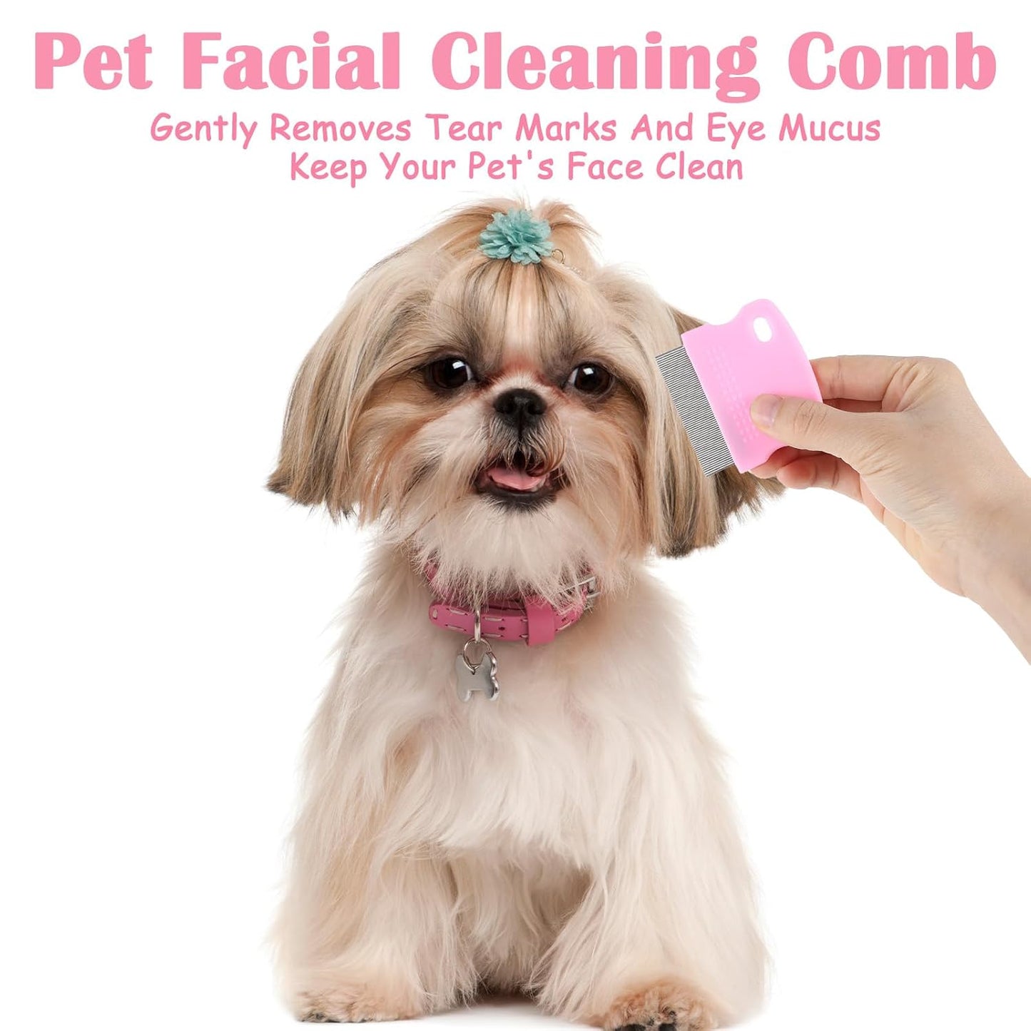 Dog Flea Comb for Dogs Tear Stain Remover, 4 Pack Pet Combs, Grooming Dog Comb, Stainless Steel Tear Stain Remover for Dogs, Lice Brush & Tick Combs