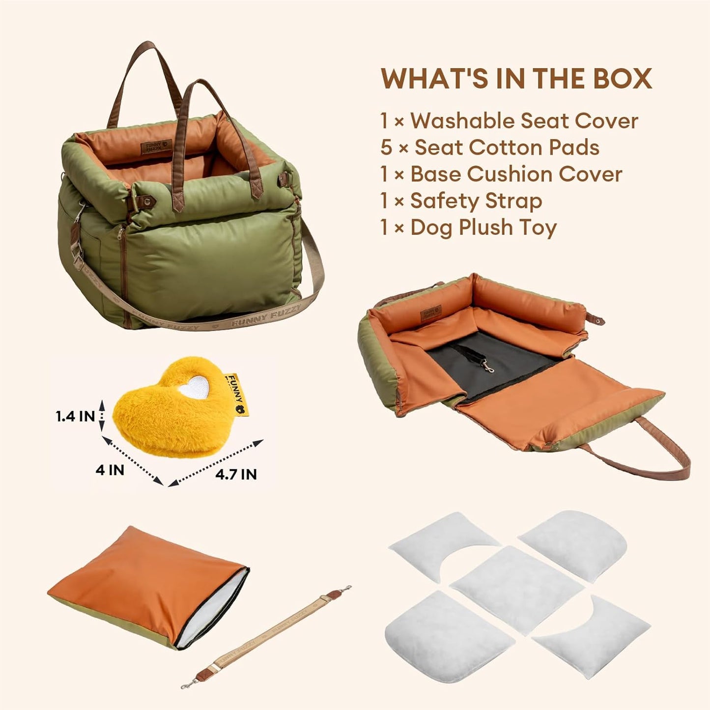 FUNNYFUZZY Dog Car Seat for Medium Sized Dogs, Waterproof 3 in 1 Soft Leather Dog Car Bed for Travel and Home,Portable and Safety,Fits Pets Up to 35 lbs(Green)