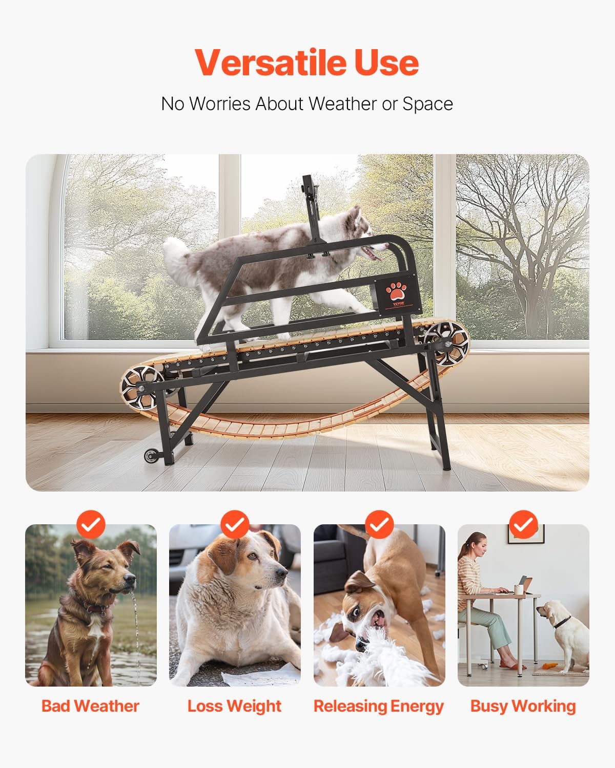 VEVOR Dog Treadmill for Large/Medium Dogs with Brake, Slatmill with 3 Adjustable Ramps, Doggy Pacer to Unleash Joy, Keep Active & Fit, Supports Up to 330 lbs