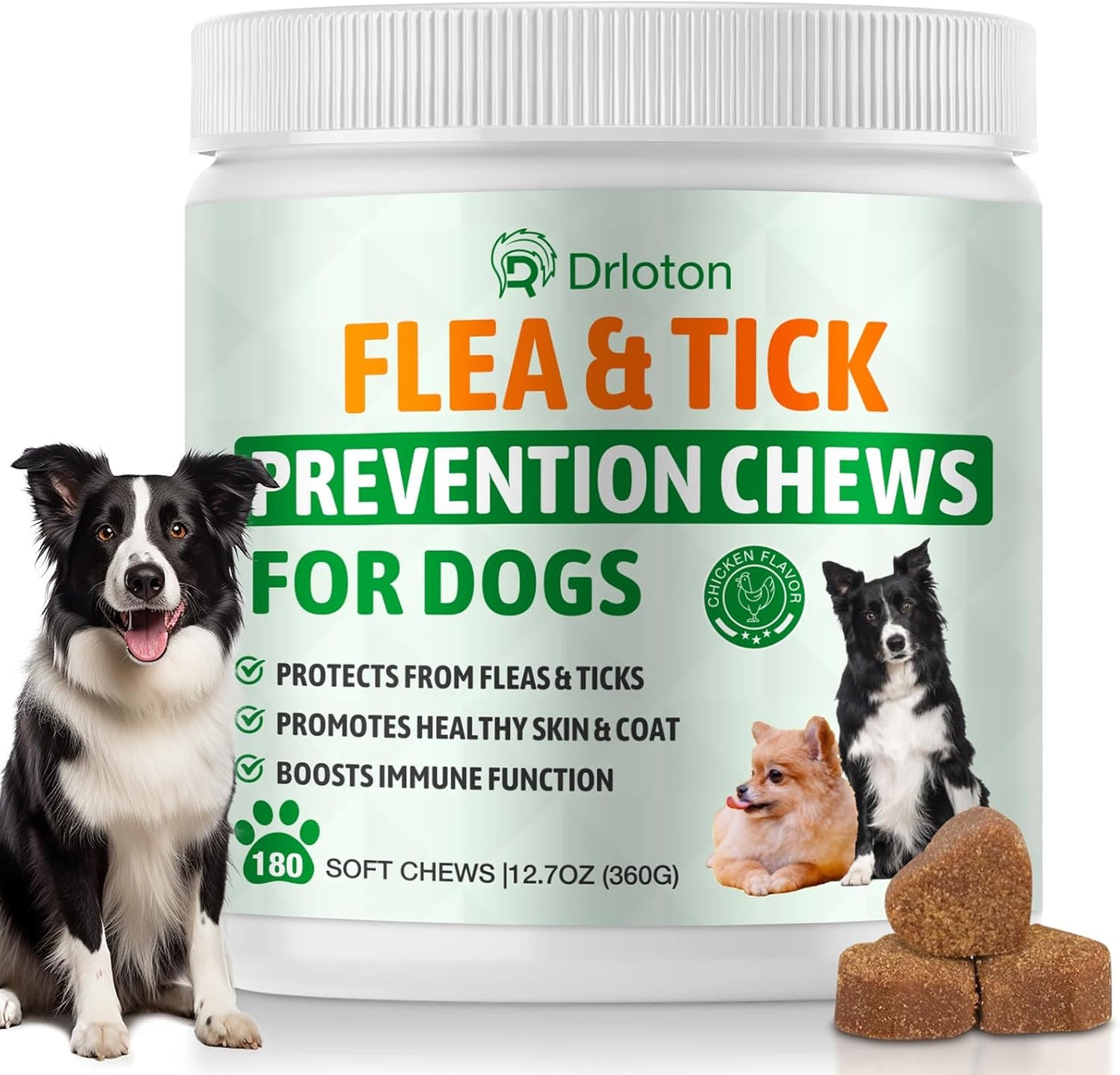 Flea and Tick Prevention for Dogs 180 Treats Natural Dog Flea and Tick Treatment Chewable Supplement for All Breeds & Ages Soft Chews - Chicken Flavor