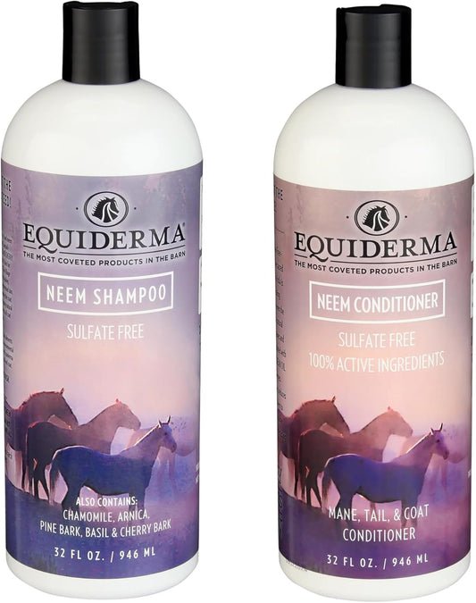 Equiderma Horse Shampoo & Conditioner Bundle – 32 oz Shampoo + 32 oz Conditioner – Hydrating, Soothing, Detangling Care for Skin, Mane, Tail & Coat - Pack of 2