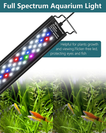 SEAOURA Led Aquarium Light for Plants-Full Spectrum Fish Tank Light with Timer Auto On/Off, 12-18 Inch, Adjustable Brightness, White Blue Red Green Pink LEDs with Extendable Brackets for Freshwater