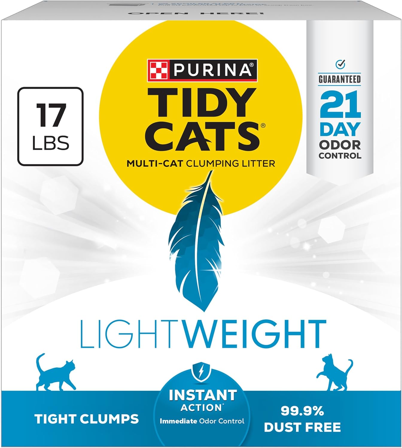 Purina Tidy Cats LightWeight Instant Action, Odor control, Multi-Cat, Clumping, 99.9 Percent Dust Free Cat Litter - 17 lb. Box