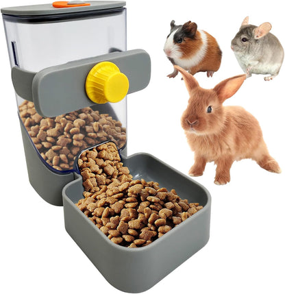 34oz Automatic Rabbit Food Dispenser for Cage Hanging Guinea Pig Feeder No Drip Bunny Food Bowl for Ferret Rat Hamster Chinchilla and Other Small Animals (Gray)