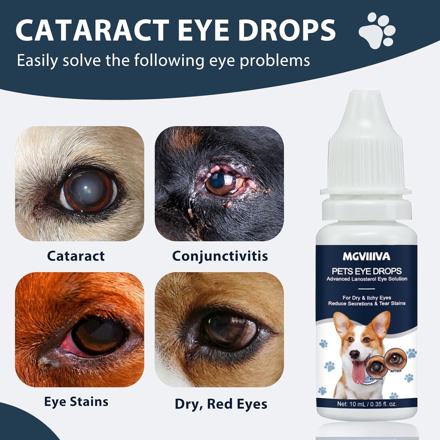Dog Eye Drops, Cataract Drops for Dog & Cat Relieving Itching & Irritation, Gentle Daily Eye Drops for Dogs Eye Infection Treatment, Long-Lasting Relief for Dryness Pink Eyes Vision Clarity (2 X10ml)