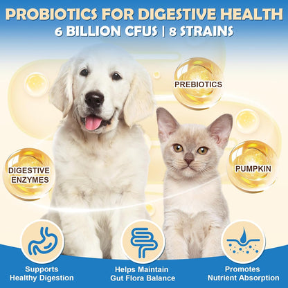 6 Billion CFUs Dog Probiotics Powder with Pumpkin, Prebiotics & Digestive Enzymes for Digestive, Gut & Immune Health, Chicken Flavor, 70 Scoops