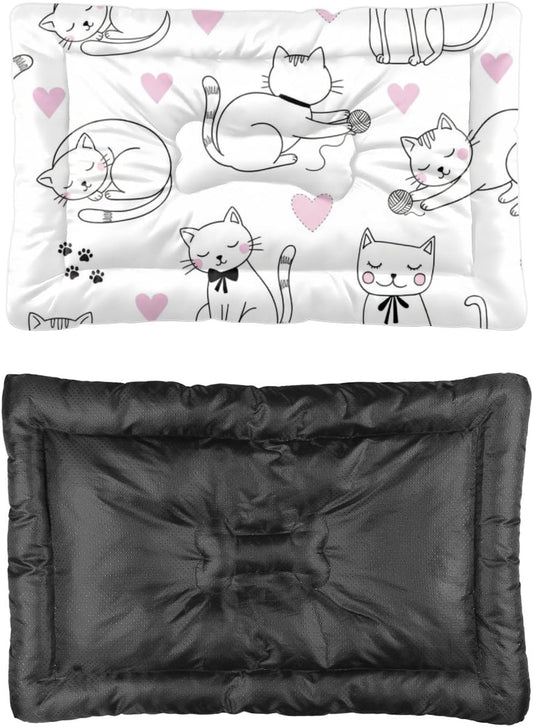 Ultra Soft Cat Bed with Anti-Slip Bottom, Cute Cats Pet Supplies Chew Proof Crate Pad Cat Bed for Desk Comfy Dog Kennel Mat for Indoor& Outdoor Sofa Cars, Machine Washable 24 X 36 Inch