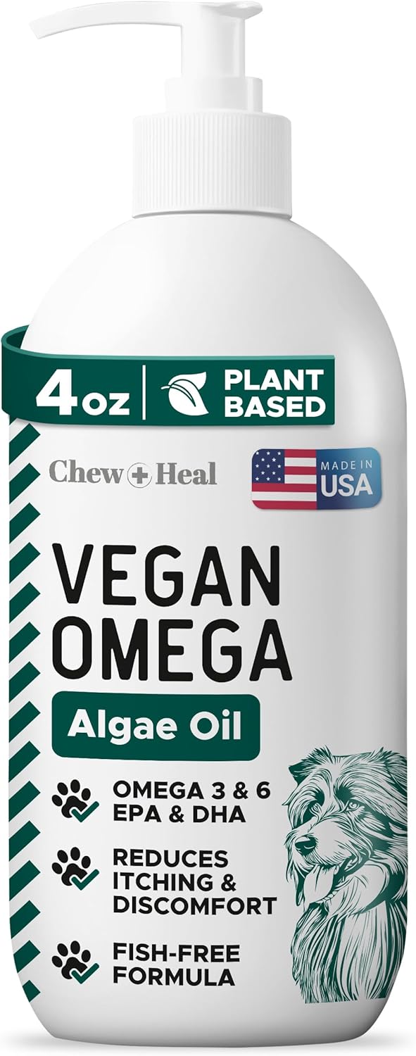 Vegan Omega 3 Oil for Dogs - 4 oz of Fish Free Algae Oil for Healthy Skin and Coat - Made with Omega 3 and 6 Fatty Acids, EPA, DHA, and DPA - Made in The USA