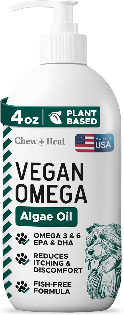Vegan Omega 3 Oil for Dogs - 4 oz of Fish Free Algae Oil for Healthy Skin and Coat - Made with Omega 3 and 6 Fatty Acids, EPA, DHA, and DPA - Made in The USA