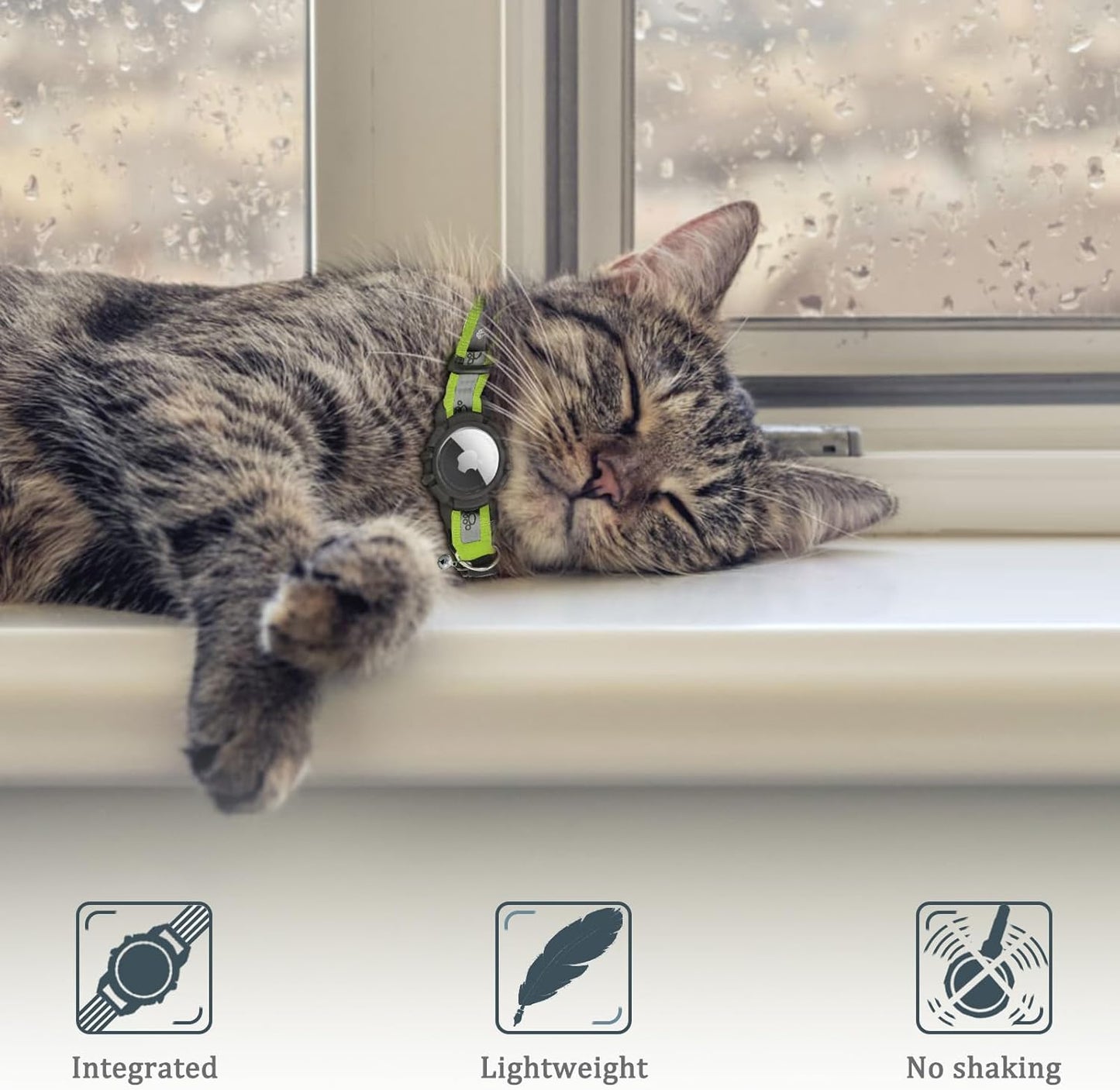 Reflective AirTag Cat Collar, Integrated Cat Tracker Collar with Air Tag Holder and Bell, Safety Elastic Band Cat GPS Collars for Girl Boy Cats, Kittens and Puppies (Olive,S)