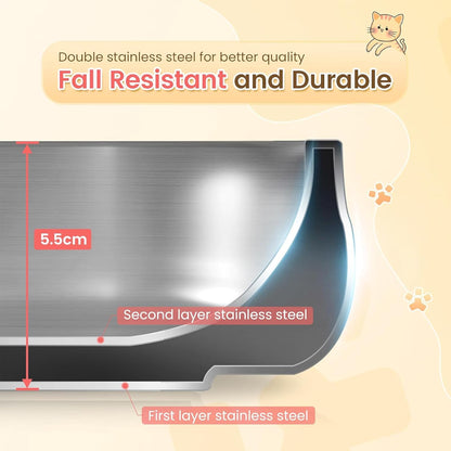 Cat Carrier with ID Tag and Double Stainless Steel Bowls(12 oz)