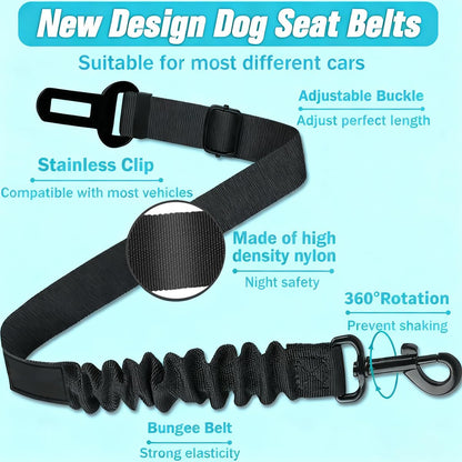 Dog Seat Belt,Set Retractable Dog Car Harness Adjustable Dog Seat Belt for Cars, Trucks, SUVs Nylon Pet Safety Seat Belts Heavy Duty（Black）