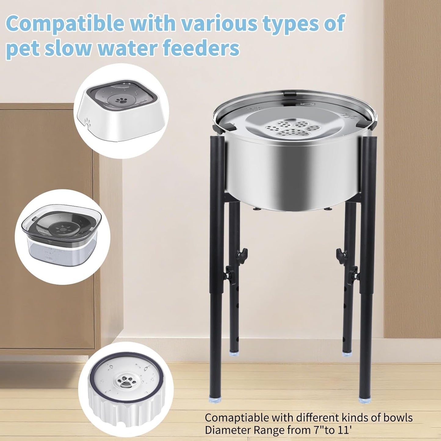 Adjustable Stand for Dog Water Fountains and Pet Slow Water Feeder - Compatible with Automatic Water/Food Dispensers | Width and Height Elevated Holder for Dog Water Bowl Dispenser