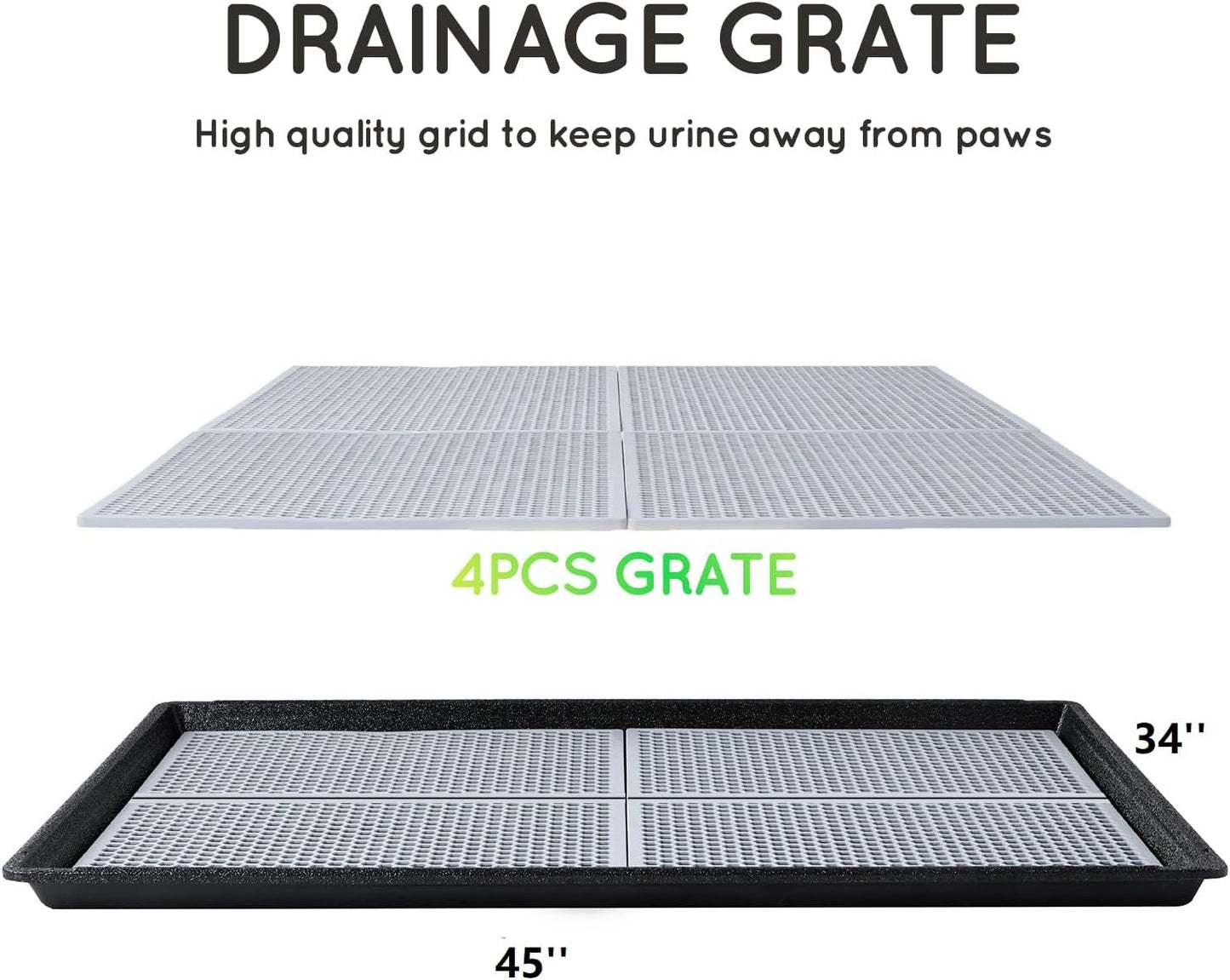 HQ4us Dog Pee Pad Holder Tray with Grate 45”×34”, Large Dog Litter Box Toilet, Puppy Pee Pad Holder, Less Mess, Dog Potty Indoor Outdoor for Balcony