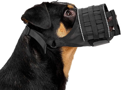 OneTigris Dog Muzzle, Military-Grade Soft Muzzles, Reflective Breathable Adjustable Dog Muzzle for Medium Large Sized Dogs, Prevent Biting Chewing Fighting, Allow Panting Drinking