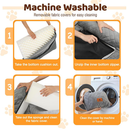 Dog Car Seat for Medium/Large Dogs up to 60 lbs, Memory Foam Dog Booster Seat with Thick Cushion, Pet Car Seat for Back with Detachable Washable Cover, Storage Pockets for SUV, Pick Up, Trunk, Grey