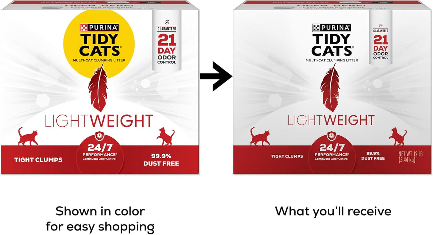 Purina Tidy Cats Lightweight, Low Dust, Clumping Cat Litter Odor Control 24/7 Performance Multi Cat Litter - 12 lb. Box