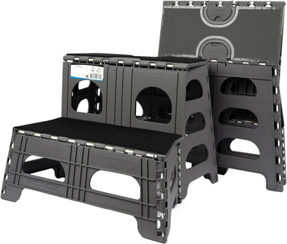 Bee Neat 2 Step Folding Dog Stairs & Ramp for Your Pet - Indoor Outdoor Foldable Pet Stairs for High Bed, Car, SUV – Collapsible Step Stool Ladder Supports 300lbs – New Carpeted Design