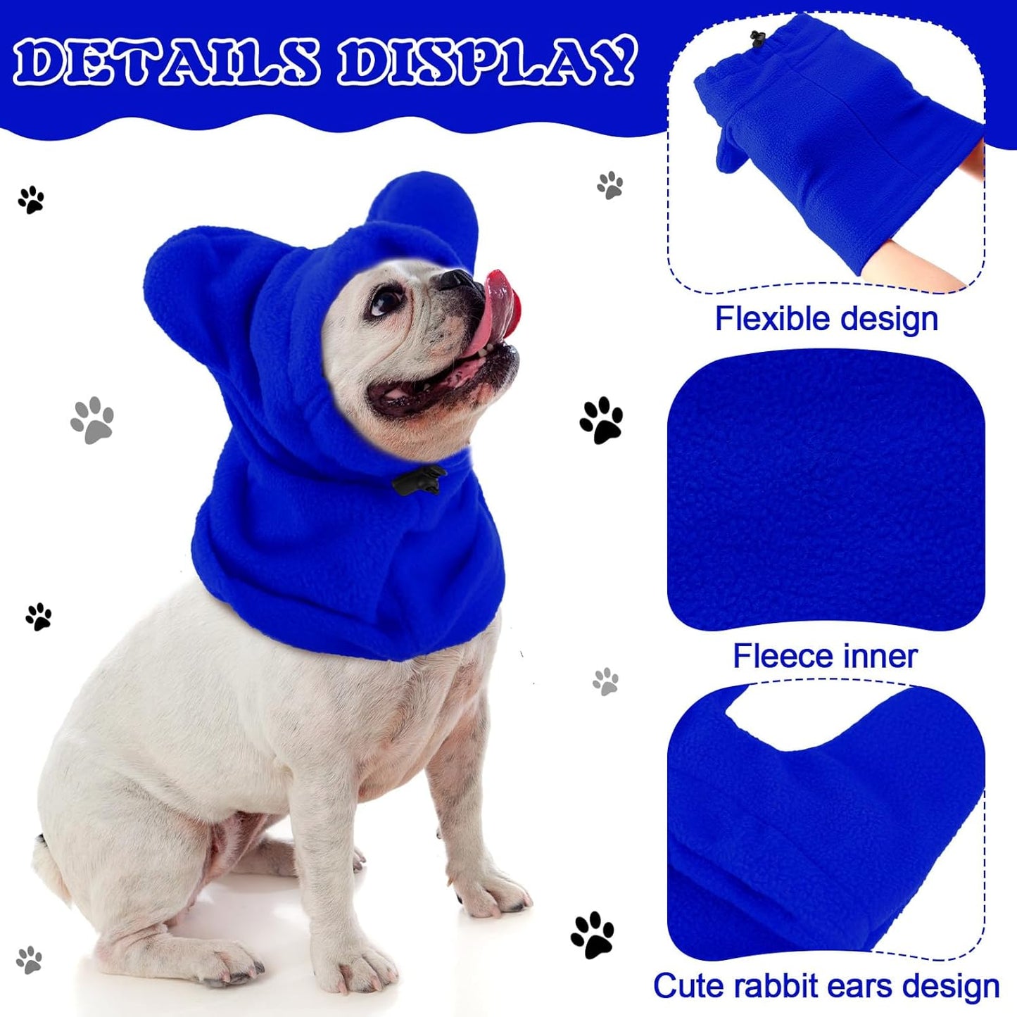 Winter Dog Hats Quiet Ears for Dogs Ear Muffs Pet Neck Warmer Scarf Hoodie Noise Protection Cover Beanie Head Wrap Costume for Pet Dog Cats(Blue,S)