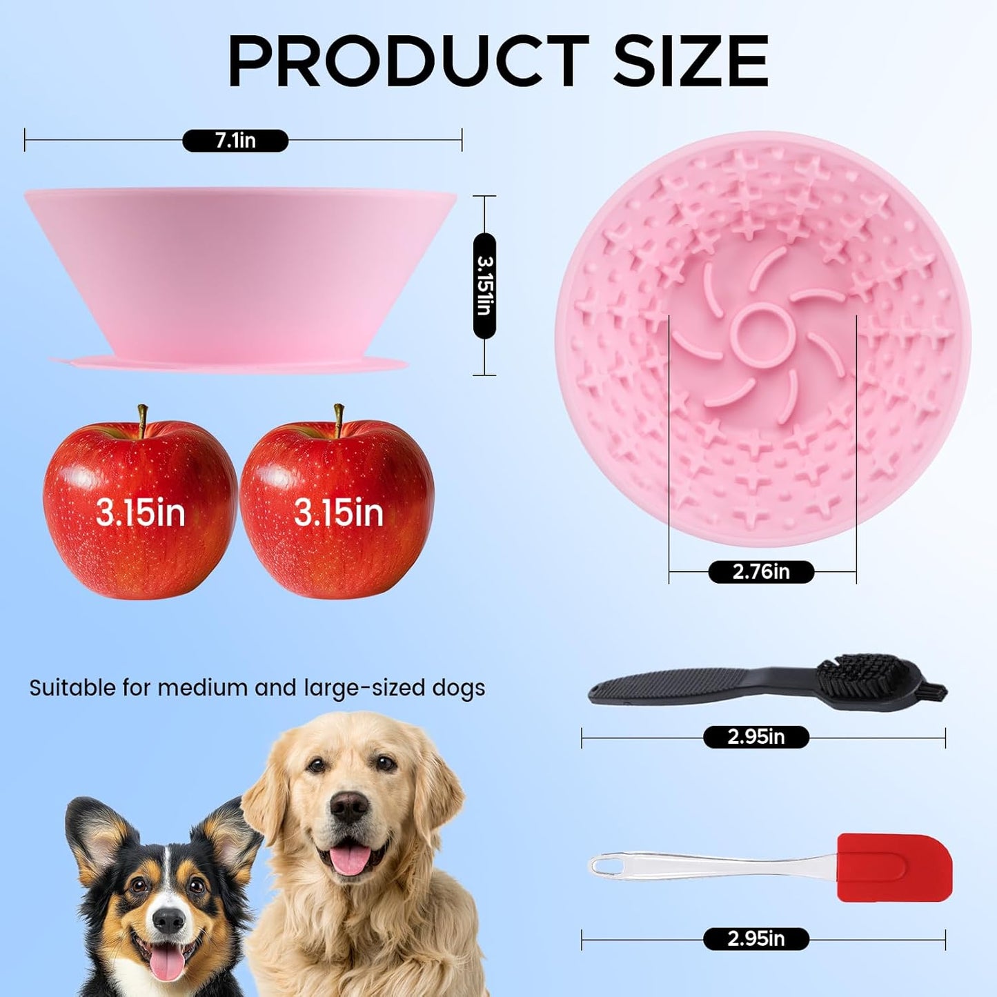 Dog Lick Bowl – Silicone Lick Mat for Dogs with Freeze Bone, Slow Feeder, Non-Slip Base, Includes Brush & Scraper, Large Opening for Anxiety Relief & Oral Health, Ideal for Frozen Treats (Pink)-Large