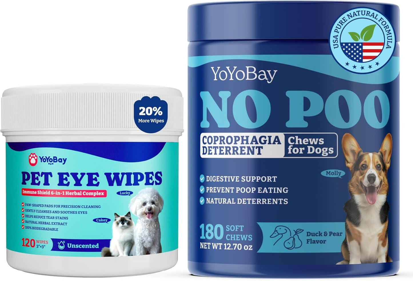 Product Image YoYoBay No Poo Chews for Dogs, Coprophagia Deterrent, Stool Eating Deterrent - with Probiotics, Fiber Blend, Natural Deterrent +Product Image YoYoBay Dog Eye Wipes for Tear Stain Remover