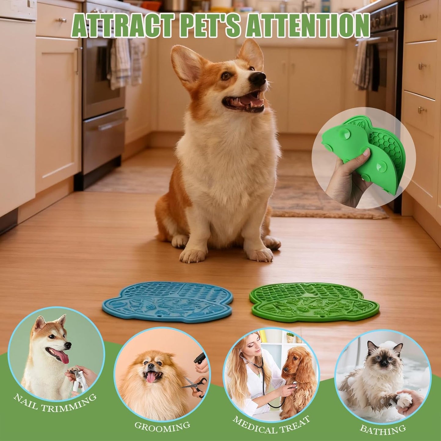 Dog Licking Pad Set | Pet Bathing & Grooming Distraction Tool | Food-Grade Silicone Slow Feeding Pad | Relieves Anxiety & Boredom | Suitable for Cats & Dogs (Blue + Green + Yellow)