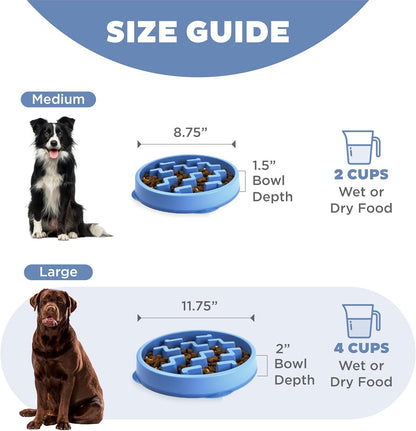 Outward Hound Large Slow Feeder Bowl, Puzzle Maze for Fast Eaters, Medium to Large Dogs, Helps Prevent Bloat & Aid Digestion, Holds 4 Cups Wet or Dry Food, Non-Slip, Made Without BPA, Blue