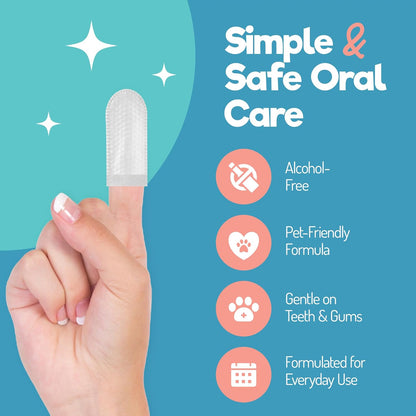 Dog Teeth Cleaning Wipes - Dog Tooth Brushing Kit - Dog Toothbrush Finger Wipes - Removes Plaque & Tartar, Dog Breath Freshener - No-Rinse Pet Dental Care for Dogs & Cats - Easy Use - 55 Count