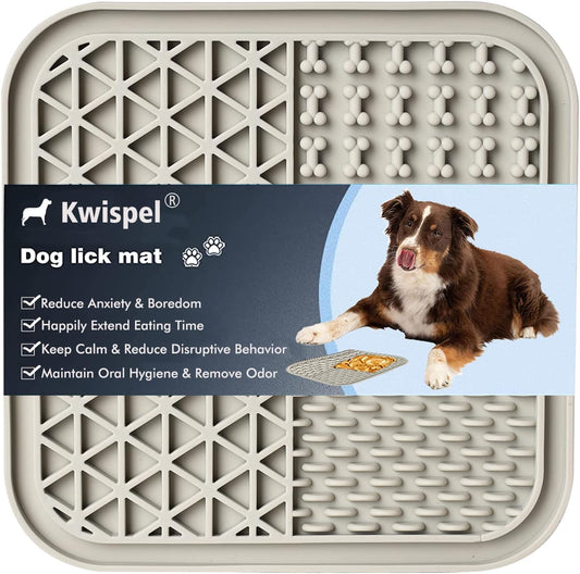 Lick Mat for Dogs, Dog Lick Mat with Suction Cups for Anxiety, Peanut Butter Dog Licking Mat Slow Feeder Dispensing Treater Lick Pad for Dogs Cats Grooming Bathing and Training (Grey)