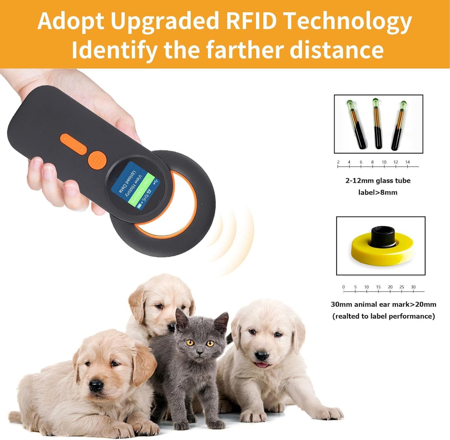 Fafeicy Animal Chip Scanner, EMID FDX B Pet Chip Reader with 1.44 Inch TFT Screen 240 Data Storage, for 134.2KHz 125KHz Glass Digital Tag Reading