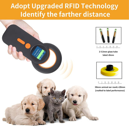 Fafeicy Animal Chip Scanner, EMID FDX B Pet Chip Reader with 1.44 Inch TFT Screen 240 Data Storage, for 134.2KHz 125KHz Glass Digital Tag Reading