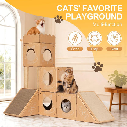cat House &House Scratching Board Climbing Post/cat Tree Corrugated Cardboard Playhouse