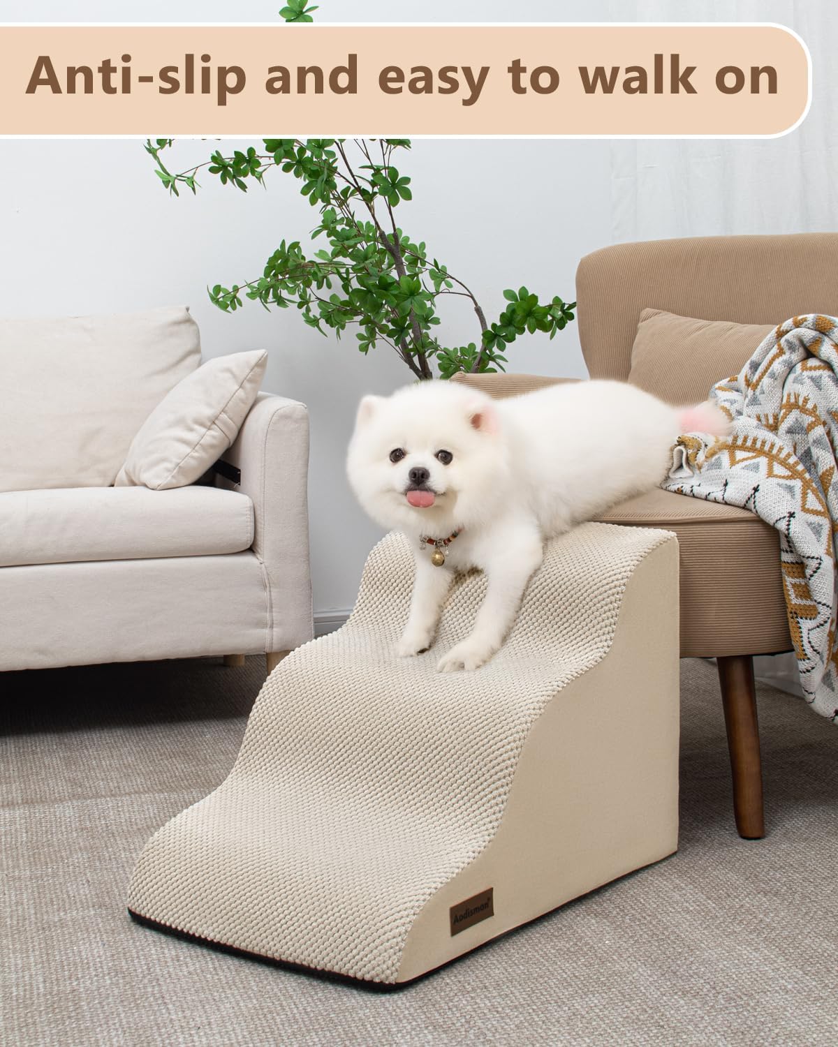 Dog Stairs for Small Dogs,3 Step Dog Ramp for Couch and Bed,Pet Stairs with Non-Slip Bottom for Old Cats,Indoor Pet Steps,Comfort,Durable,15.4" H