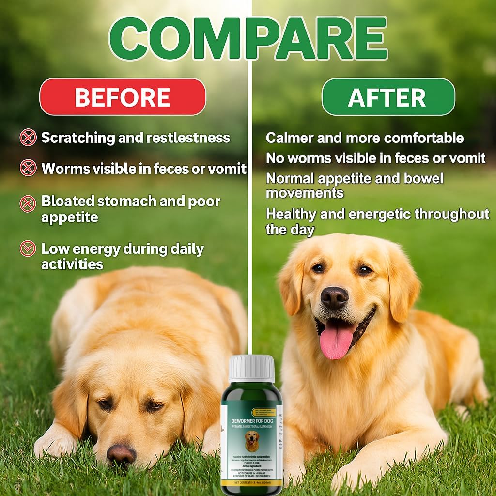 Liquid Dog & Puppy Dewormer for All Wormers, Pyrantel Pamoate, Roundworms & Hookworms 3.5oz, 100ml