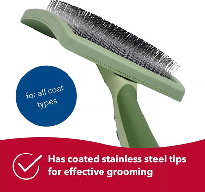 Coastal Dog Slicker Brush, Green - Grooming & Shedding Brush for Dogs of All Hair Types - Curved Design for Easy Detangling - Non-Slip Handle, 6.75'' x 4.25''