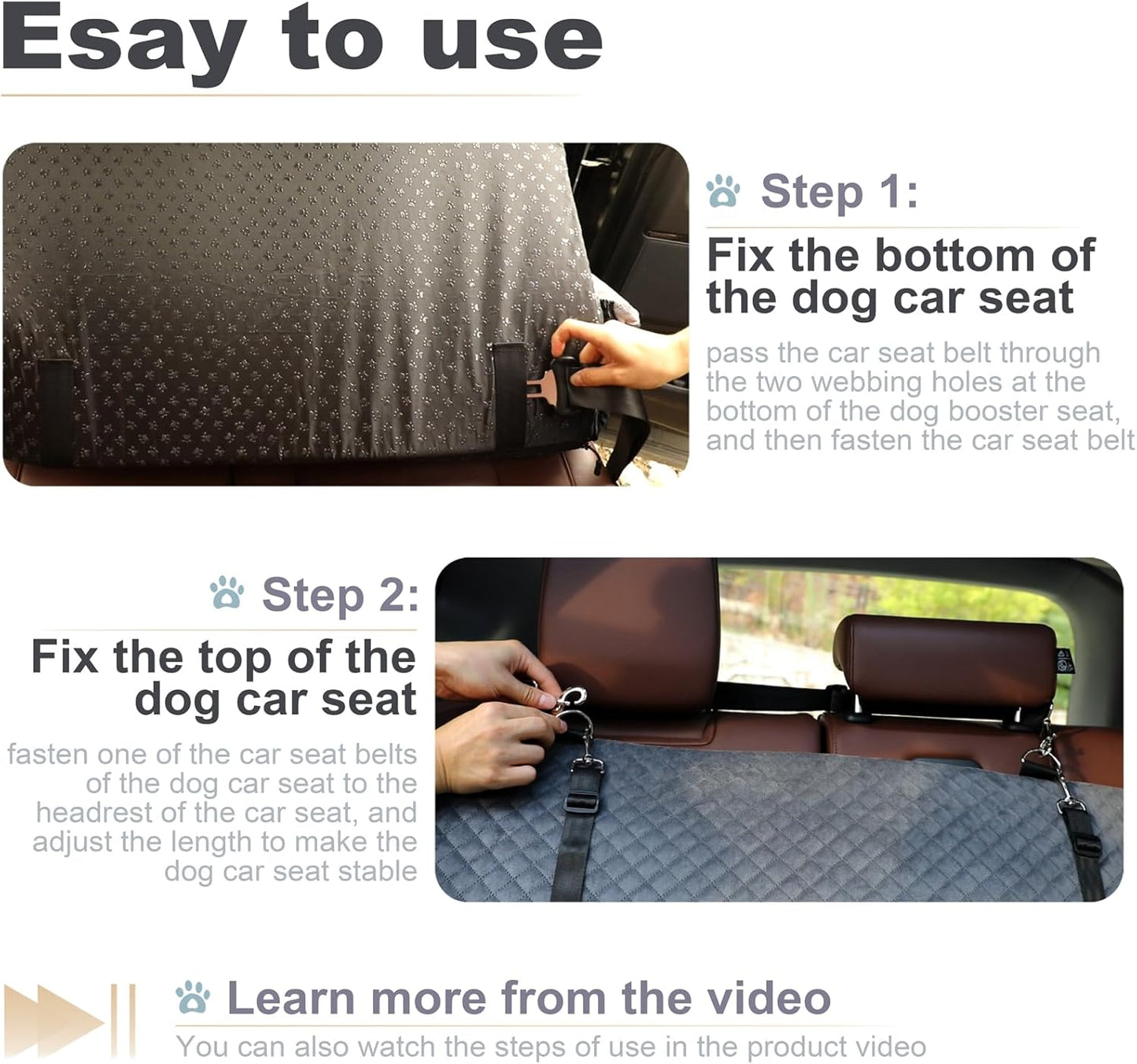 Youvee Dogs Car Seat and Bed 2 in 1,Pet Car Bed for 2 Small or 1 Medium/Large Dog up to 60 lbs,Dog Booster for car Back Seat,Comfortable,Fully Detachable and Washable(Black Outside Grey Inside)