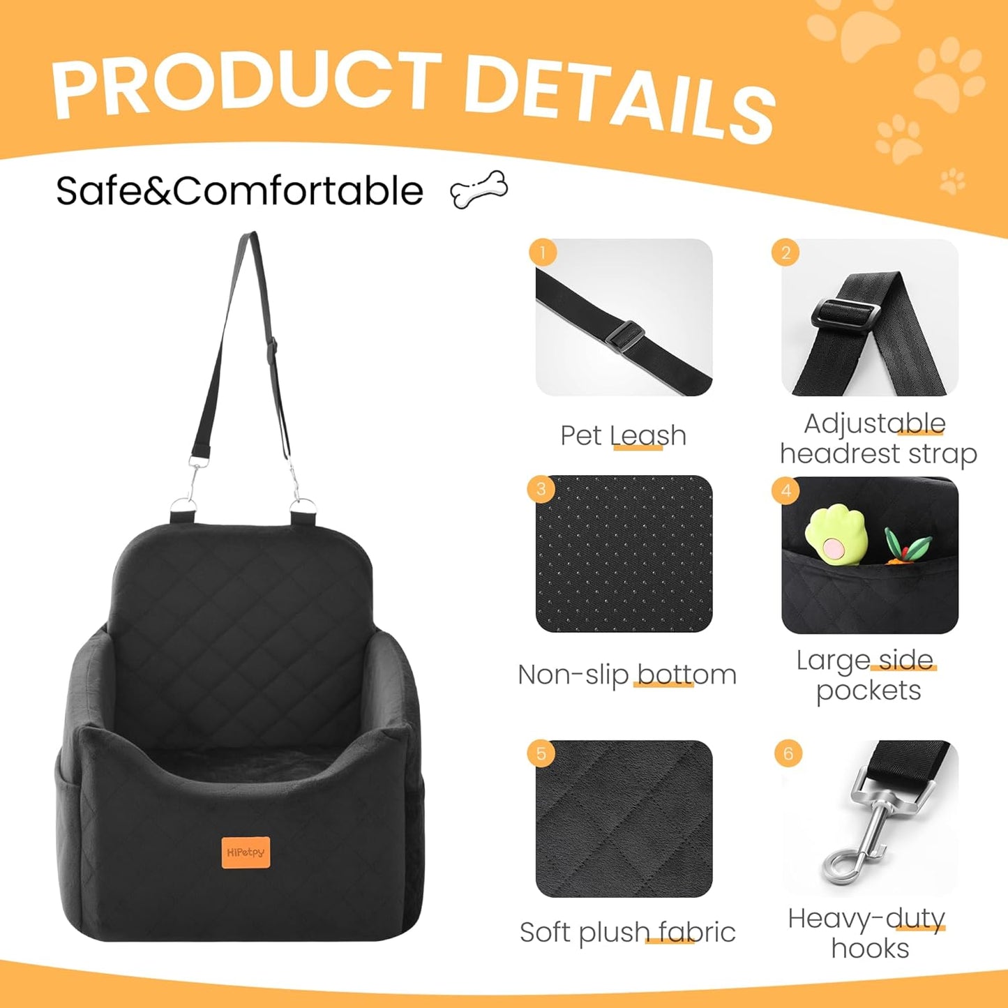 Dog Car Seat for Small Dog with Washable Mat, Memory Foam Booster Seat for Dogs Under 30lb, Elevated Pet Seat with Pockets, Anti-Slip Bed for Car, Perfect for Front & Back Seats with Safety Leash