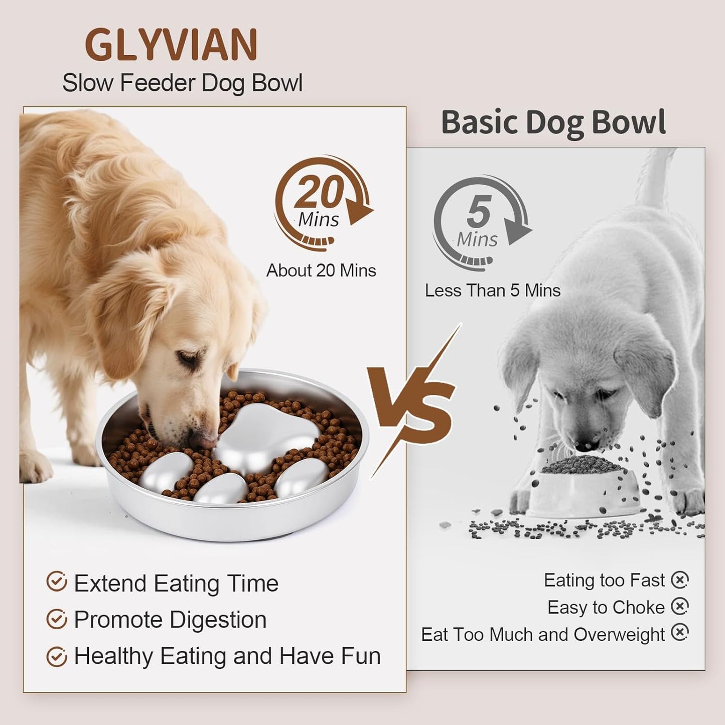 Slow Feeder Dog Bowls Stainless Steel with Non-Slip Silicone Base Metal Bowl 2 Cups Heavy Duty Large Capacity Slow Feed for Small, Medium, Large Breed Dogs to Slow Down Eating