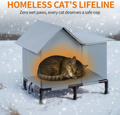 Insulated Outdoor Cat House Weatherproof Winter Feral Cat Shelter Elevated Bottom Self-Warming Predator-Proof Design for Stray & Indoor Cats (Grey, Large)