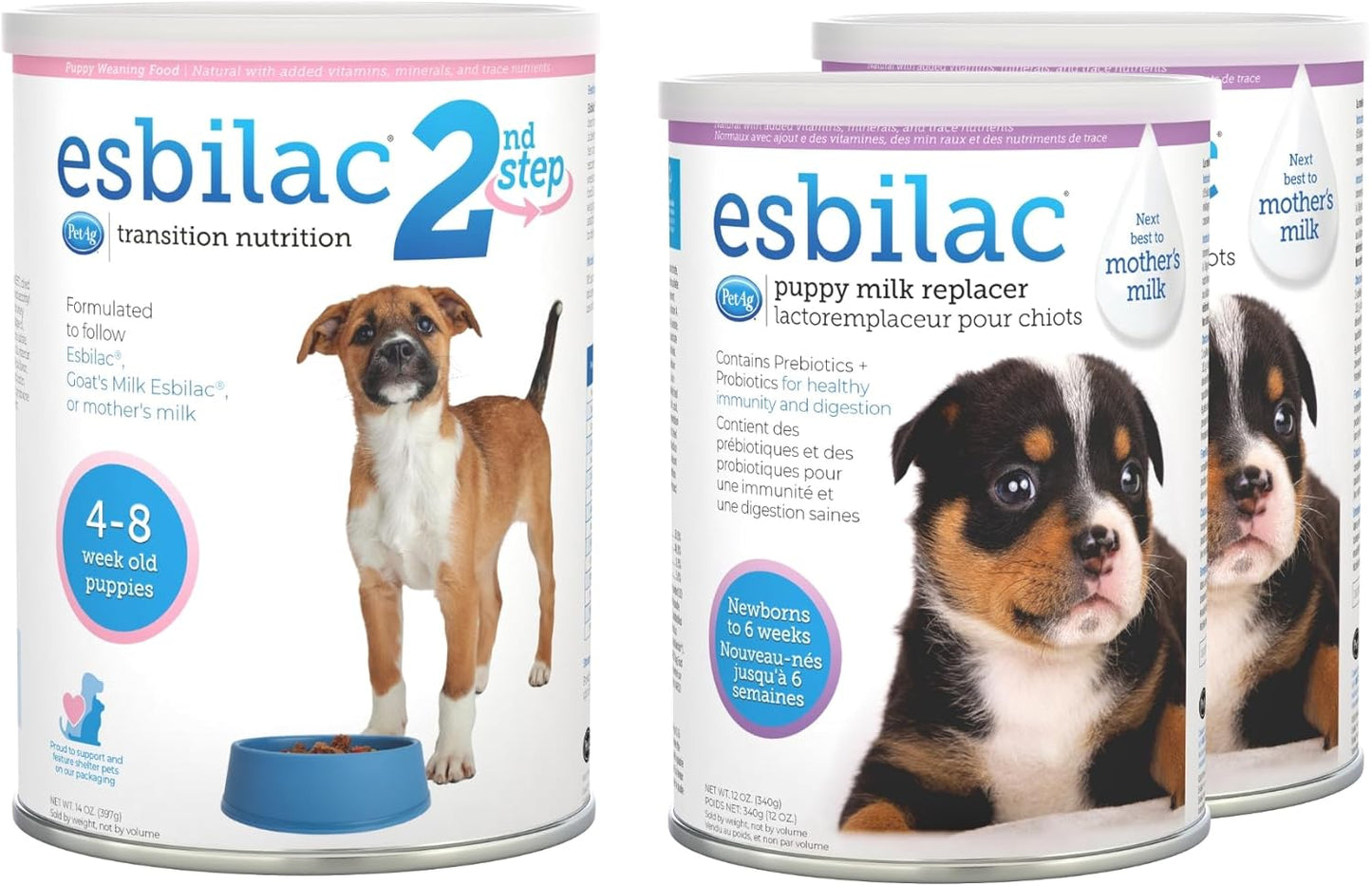 PetAg Esbilac Puppy Milk Replacer Powder (12 oz) Pack of 2 + PetAg Esbilac 2nd Step Puppy Weaning Food (14 oz)