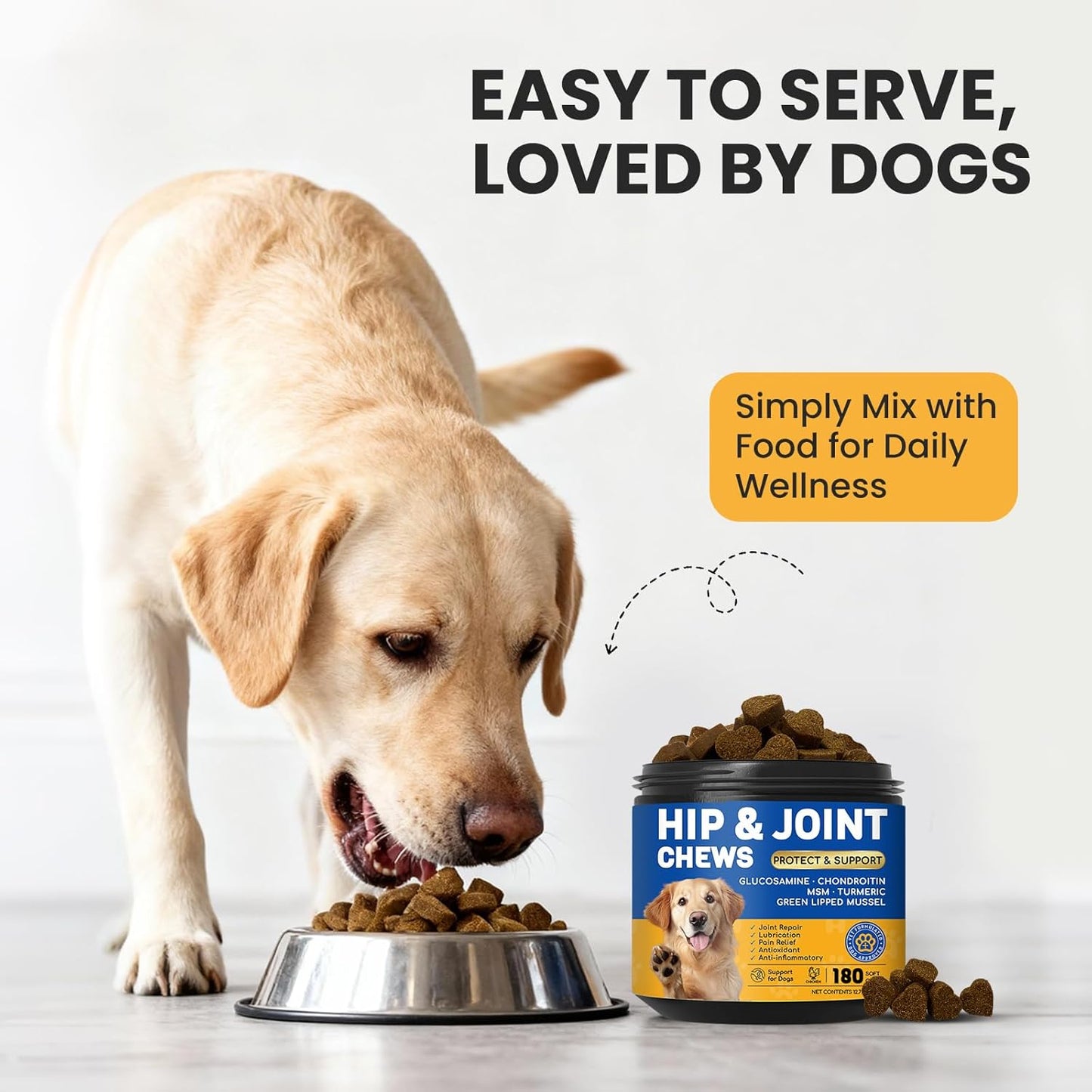 Glucosamine for Dogs Hip and Joint Supplement Chews, Chondroitin Joint Care for Dogs, Joints Chews for Dog, Dog Supplement for Pain Relief - 60-Day Satisfaction Guarantee -180 Ct