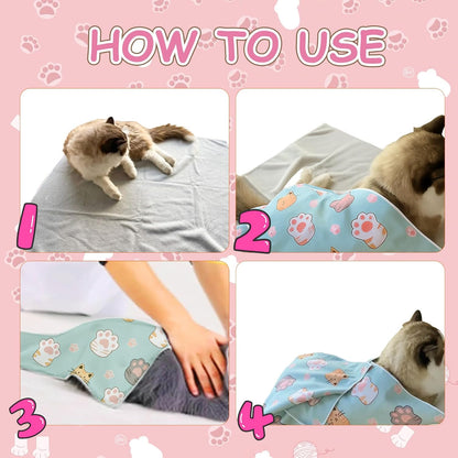 Puffluv Cat Wrap,Feline Nail Cutting Self-Adhesive Relief Blanket, Scratch&Escape-Proof,for Medication,Tooth Brushing,Claw Clipping,Ear Care with Lint Roller, 6-14 lbs