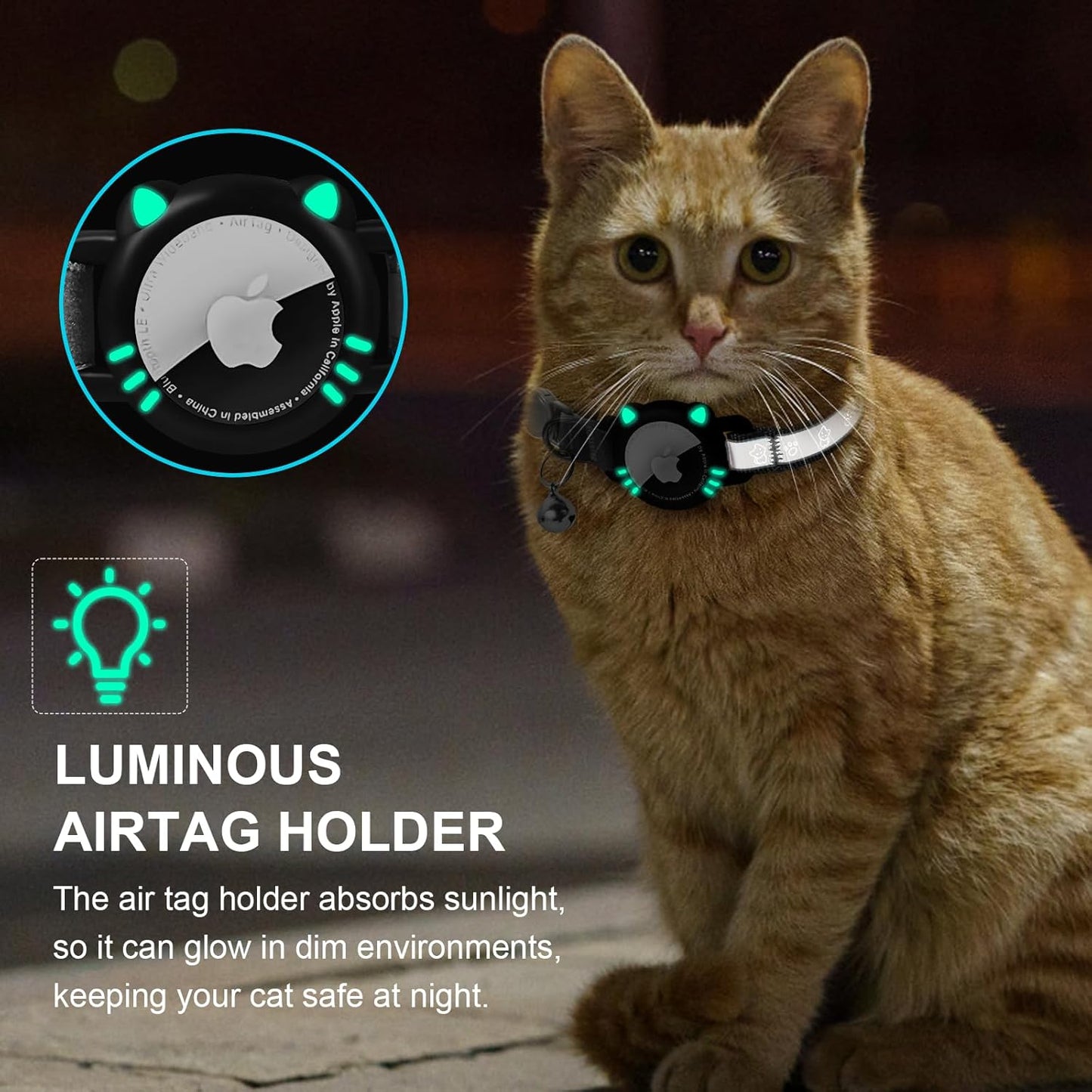 Airtag Cat Collar, Reflective Cat Collar with Apple Air Tag Holder, Breakaway GPS Tracker Pet Collar with Bell for Cat Kitten, Airtag Not Included, Black, S(9-11 Inch)