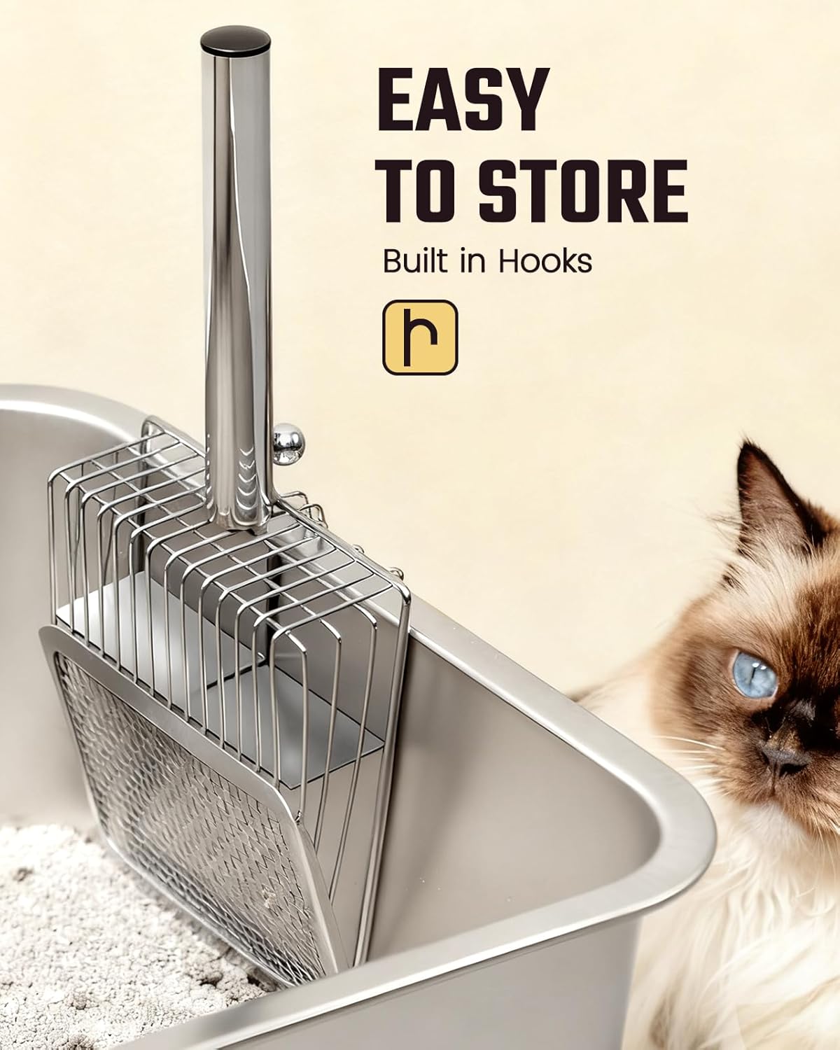 Cat Litter Scoop - Stainless Steel Metal Cat Litter Scoop -Large Size, Deep Shovel, Long Handle, Poop Sifting, Durable, Heavy Duty,Kitten Pooper Lifter for Litter Box