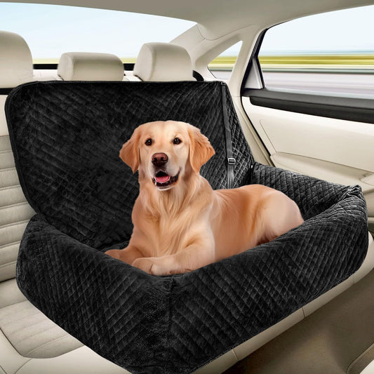 Sephyroth Medium/Large Dog Car Seat - Soft Crystal Velvet Dog Bed with Safety Belt Buckle for Back Seat, Suitable for Dogs 60 lbs or Two Small Dogs