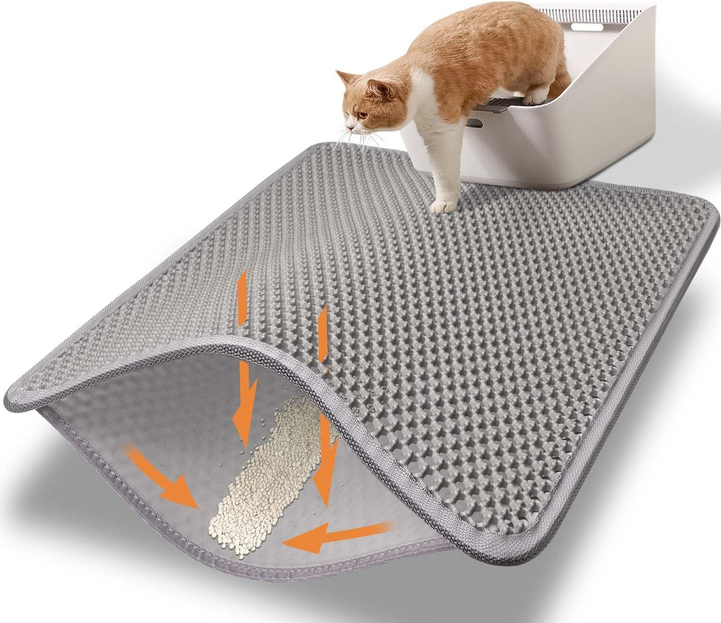 Cat Litter Mat-Litter Box Mat for Kitty, EVA Honeycomb Double Layer Design, Urine & Waterproof Scatter Control, Less Waste, Easier To Clean,Non Slip, Gray