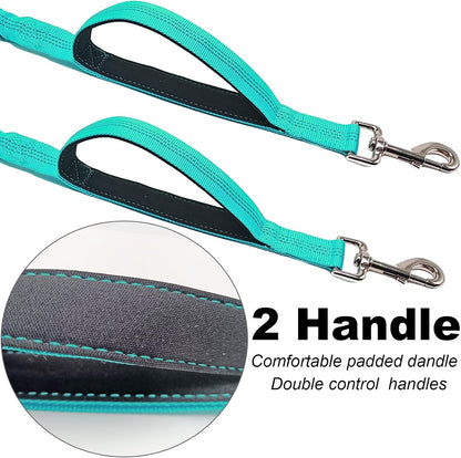 Dual Dog Leash Coupler, Double Control Padded Handles for 2 Dogs, Heavy Duty No Tangle Splitter Dog Leash Extension, for Medium Large Dogs Walking- Turquoise