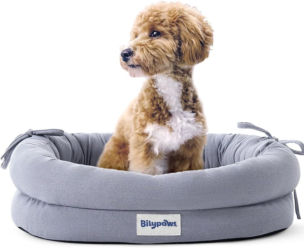 Orthopedic Dog Bed for Small Medium Size Dogs, Pet Sofa Bed with Egg Crate Foam, 4-Sided Bolster, Reversible Mattress, Removable Washable Cover & Anti-Slip Bottom, Light Gray